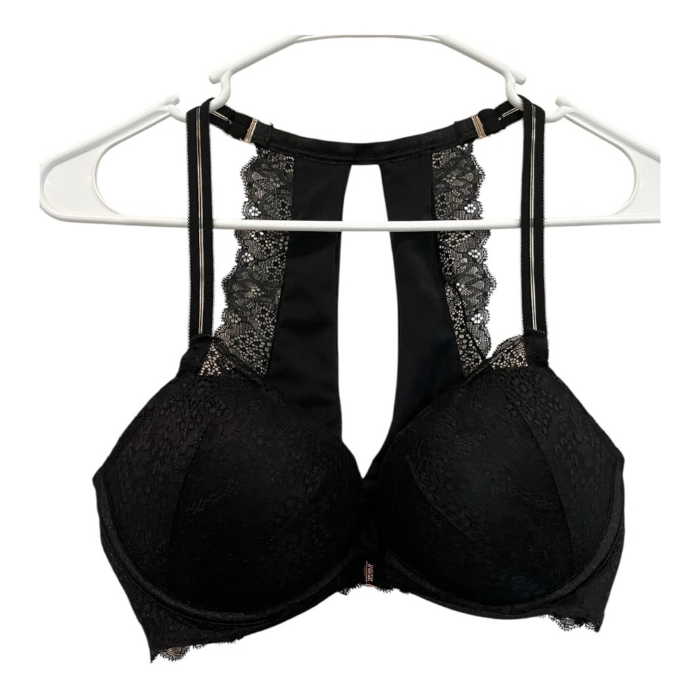 Victoria’s Secret Pink black lace front closure racer back bra 34DD